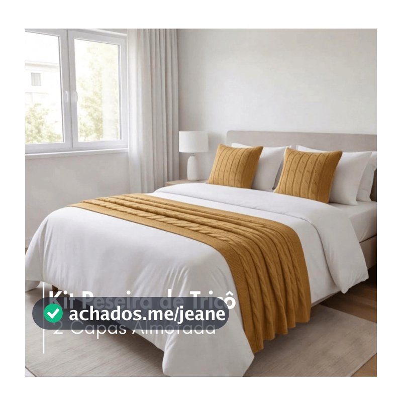 Kit Peseira de Tricô + Capas de Almofada Decorativas Sofisticadas para Cama Sofá Sala Luxo