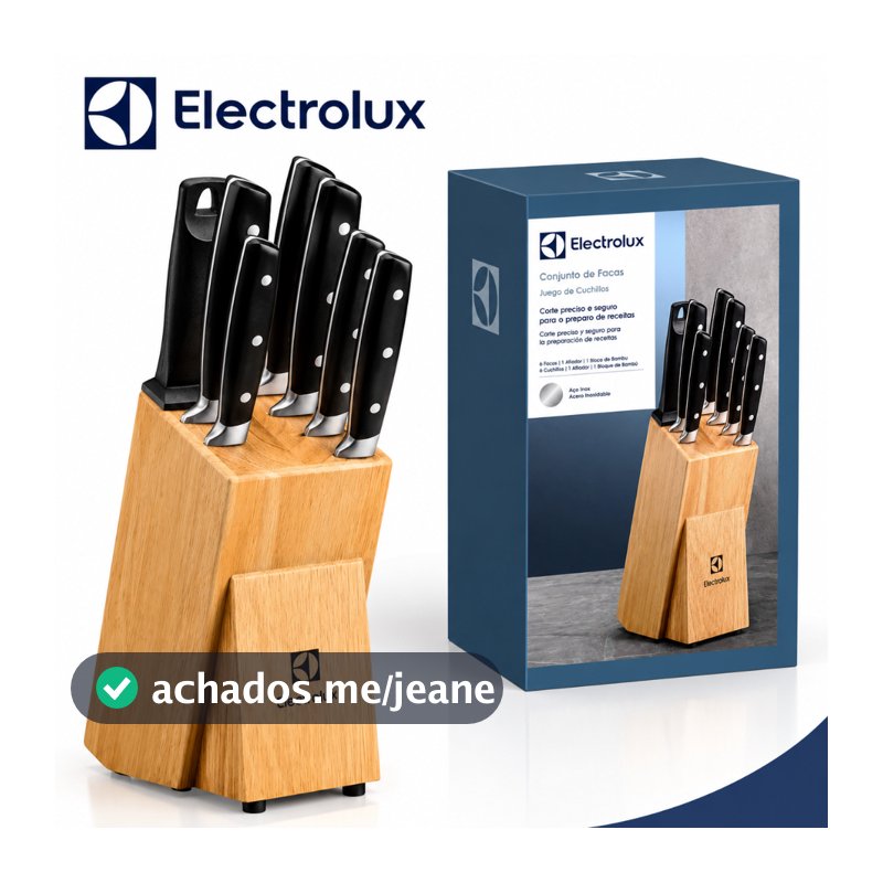 Jogo de Facas 8 Peças em Aço Inox com Bloco de Madeira para Cozinha