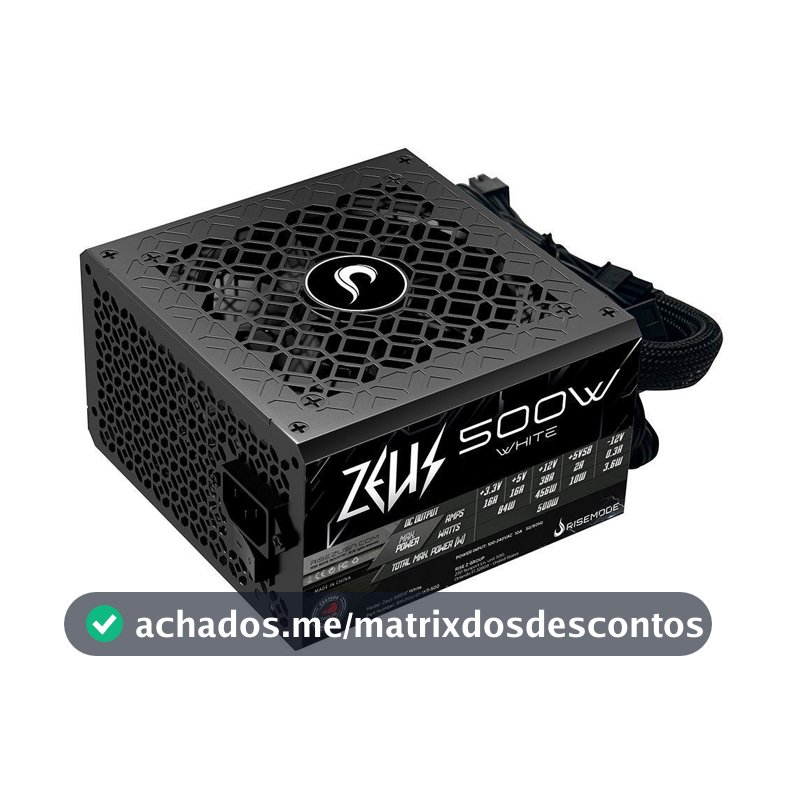 Fonte Gamer Rise Mode Zeus, 500W, PFC Ativo, Preto - RM-PSU-01-WT-500