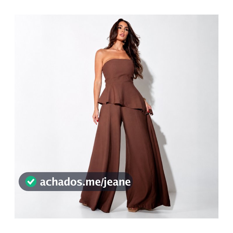 Conjunto Feminino Top Peplum Assimétrico e Calça Pantalona Elegante Marrant