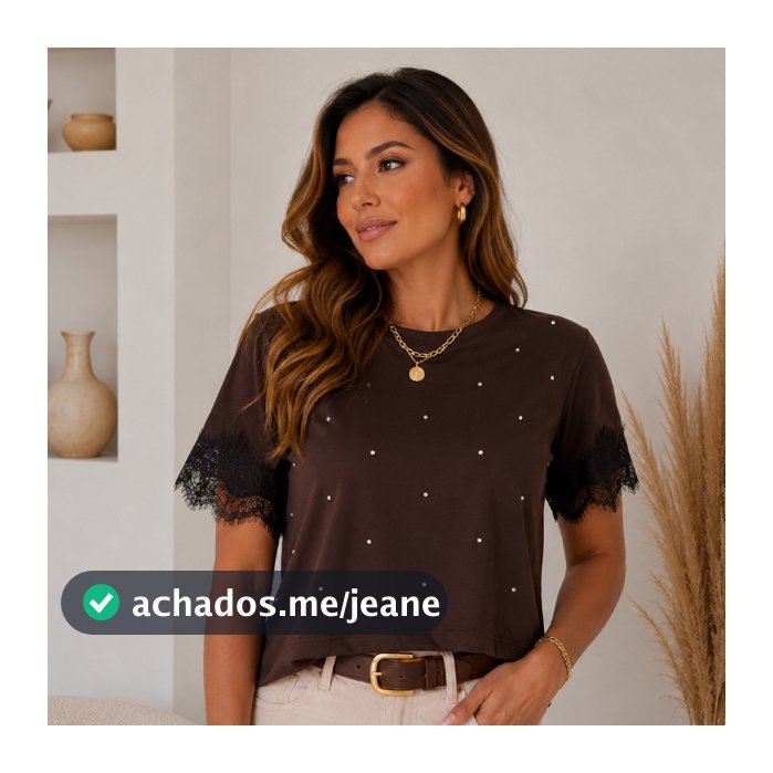 Cropped Com Renda Brilhos Frontais Delicado E Elegante Envio Imediato Manga Curta Tecido Premium