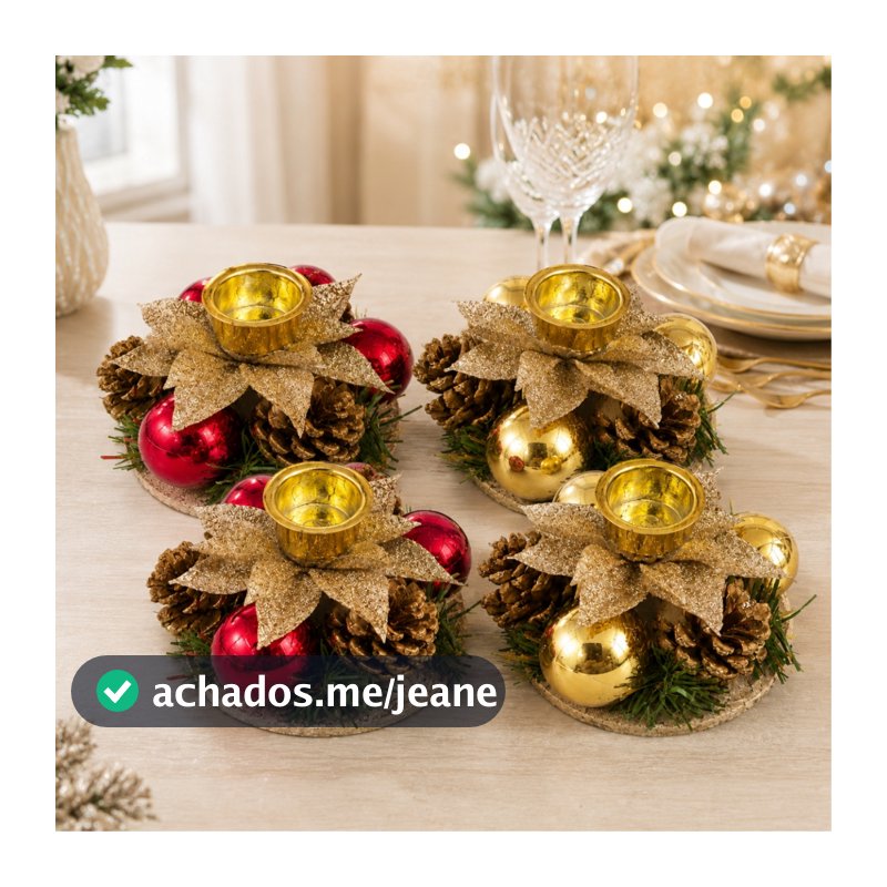Castiçal porta vela natal natalino docrativo bolinhas e pinha 2 unidades