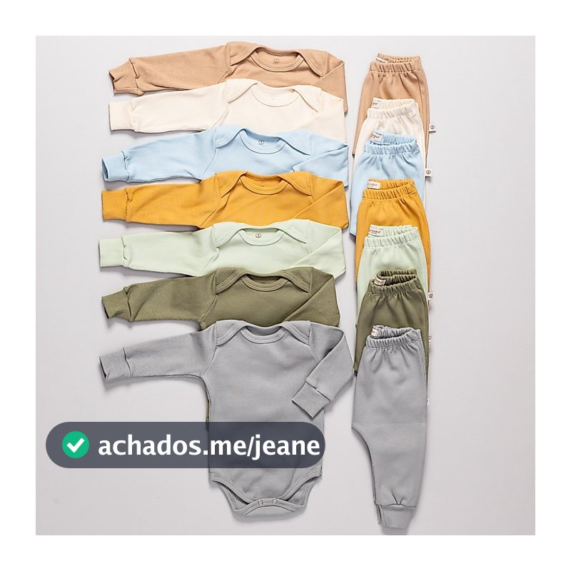 Kit 6 Peças  Conjunto Body Manga Longa Canelado + Mijão Liso Canelado Bebê Menino e Menina Barato