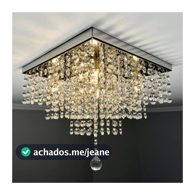 Lustre De Cristal Acrilico 30x30 Inox Espelhado Para Sala De Jantar/ Estar/ Quarto Vai Montado