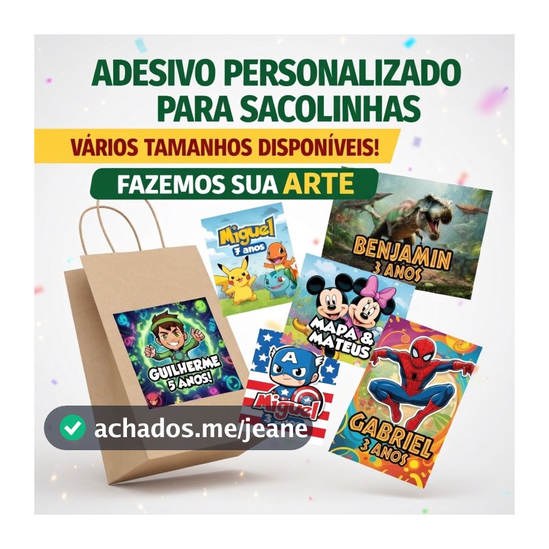 Adesivo Rótulo Personalizado para Bolsinha Sacolinha Kraft de Festa | Lembrancinha | Embalagens ENVIO RAPIDO