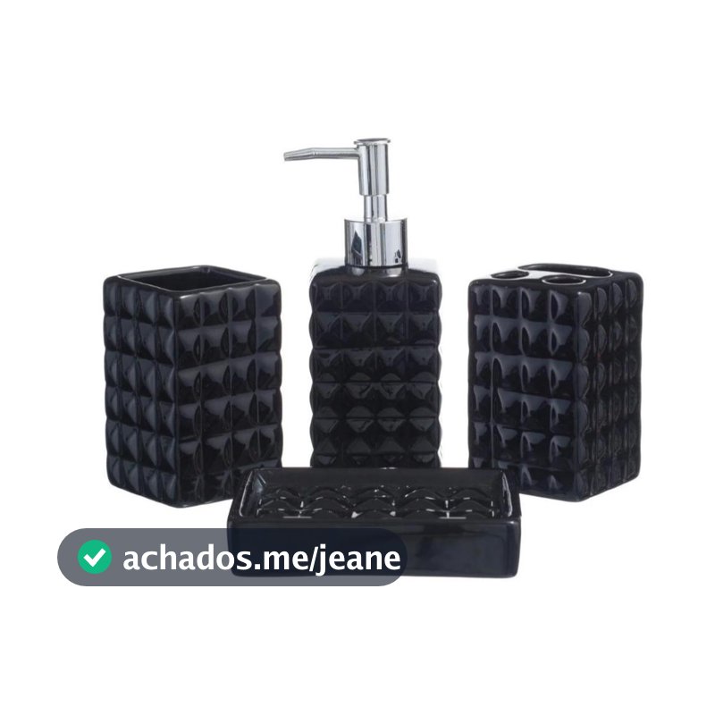 Kit Banheiro/Lavabo 4 Peças PRETO ou BRANCO Saboneteira Ceramica Porta Sabonete Líquido Textura Diamante Porta Escova