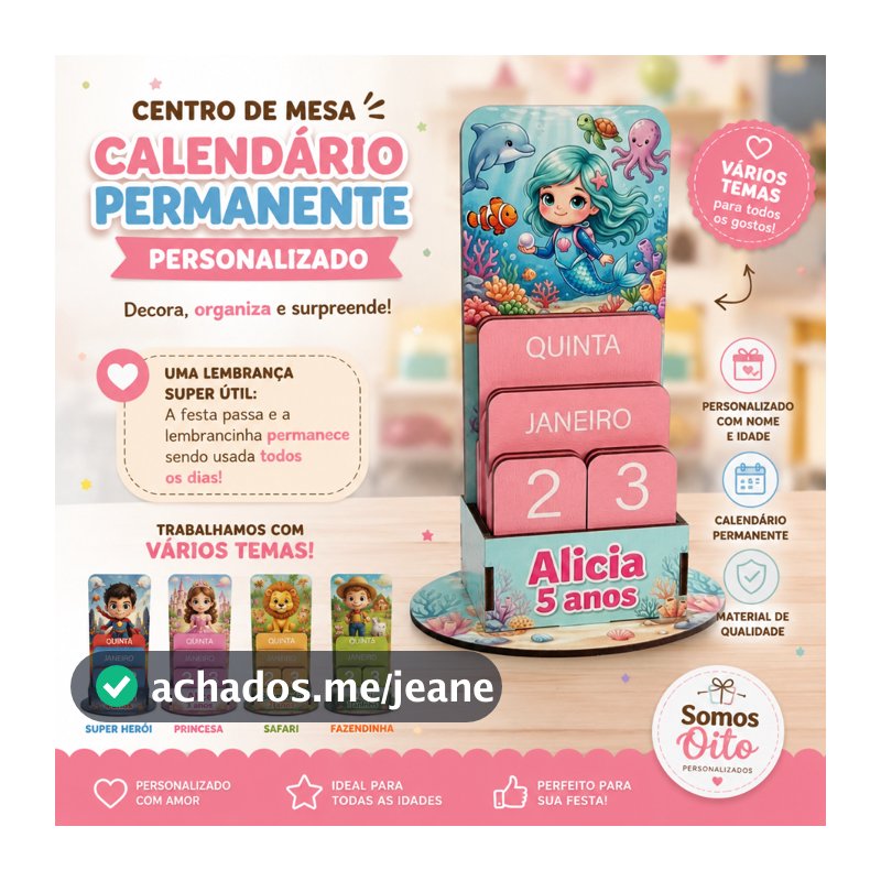 Lembrancinha Calendário Permanente Personalizado Centro de Mesa Festa Infantil l Eventos l Lembrancinha Útil
