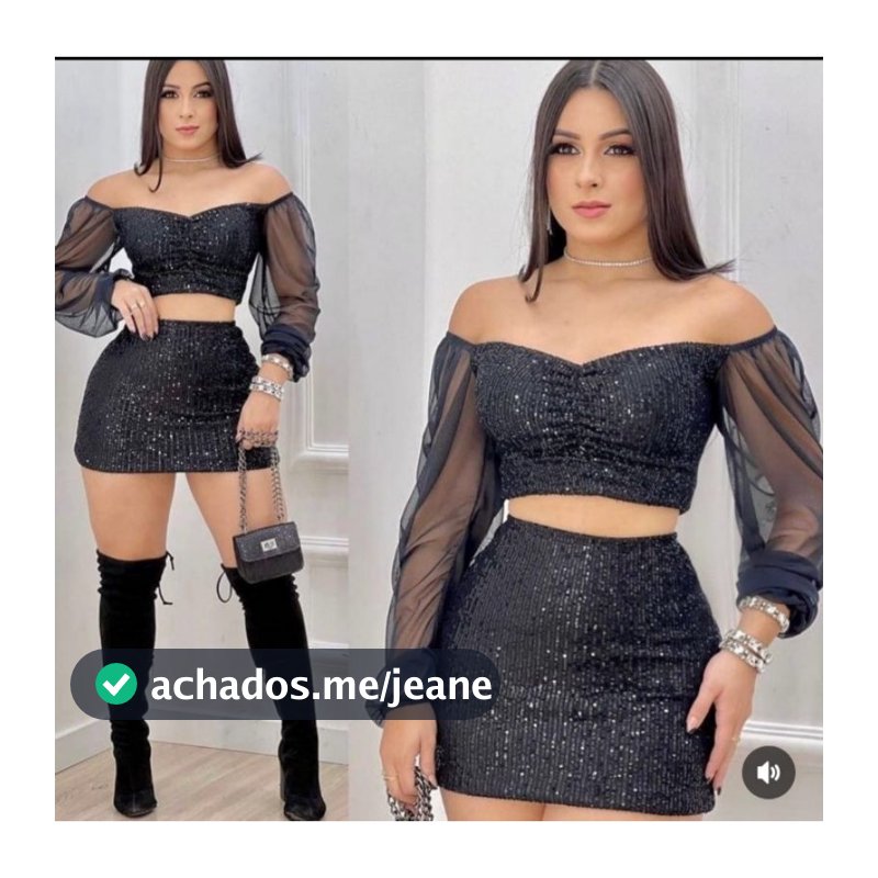 Conjunto Cropped H Paetê e Saia Curta Paetê Balada