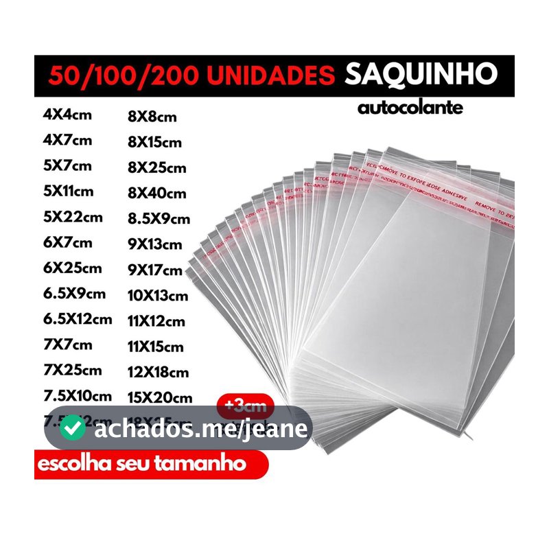 Kit 50/100/200 Saquinho Transparente Autocolante Saco Adesivo Embalagem Resistente Semijoia Roupa Eletrônicos Papelaria