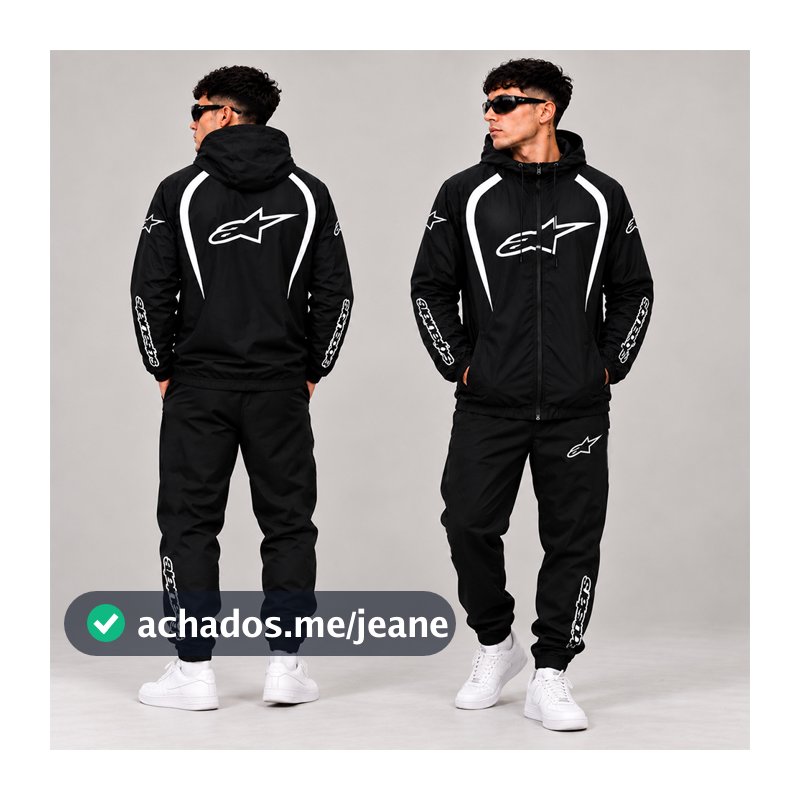 Kit Jaqueta Blusa Corta Vento e calça moletom Moto Masculina Esportiva Corrida Motors Racing Alpine Streetwear Leve