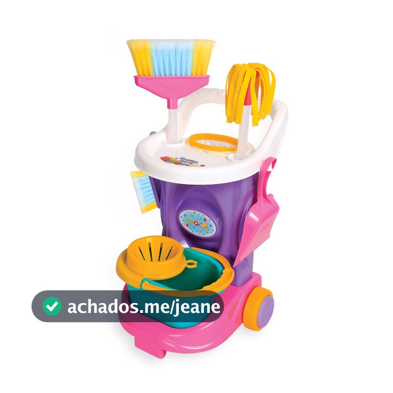 Carrinho De Limpeza Infantil Maral Cleaning Trolley Rosa com Vassoura e Esfregão
