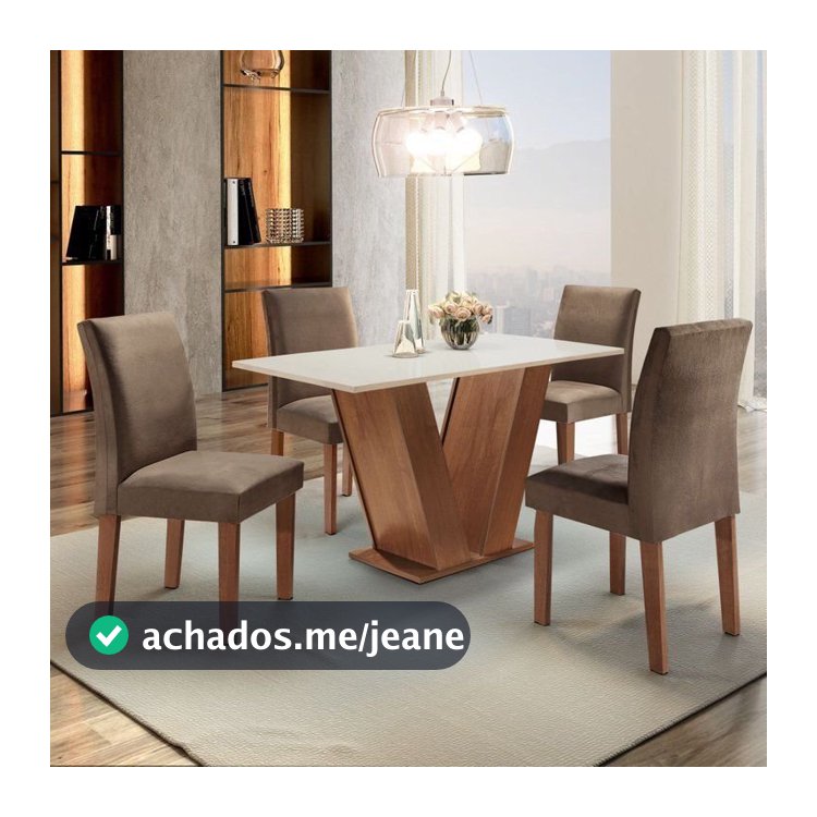 Mesa de Jantar com 4 Cadeiras Tampo MDF Espanha Yescasa Chocolate/Off White/Animale Marrom