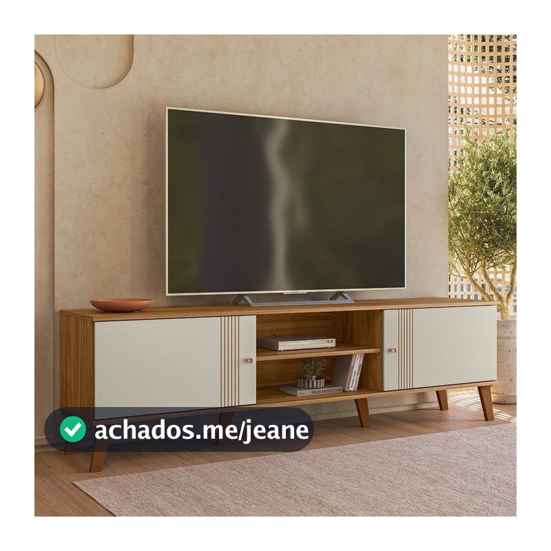 Rack para TV até 75 Polegadas MDF 180cm 2 Portas Nature Off White Denver Marrom Nature/Off White