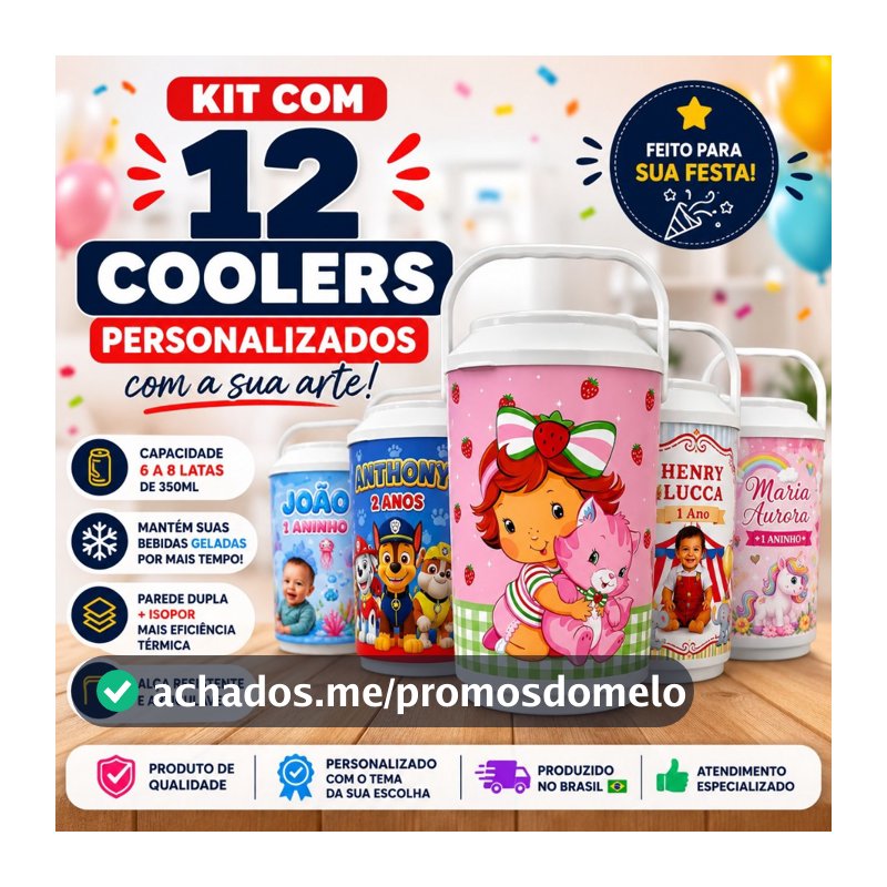 Cooler Personalizado para Festa com Sua Arte | Kit 12 Unidades | Capacidade 8 Latas Cada + Brinde
