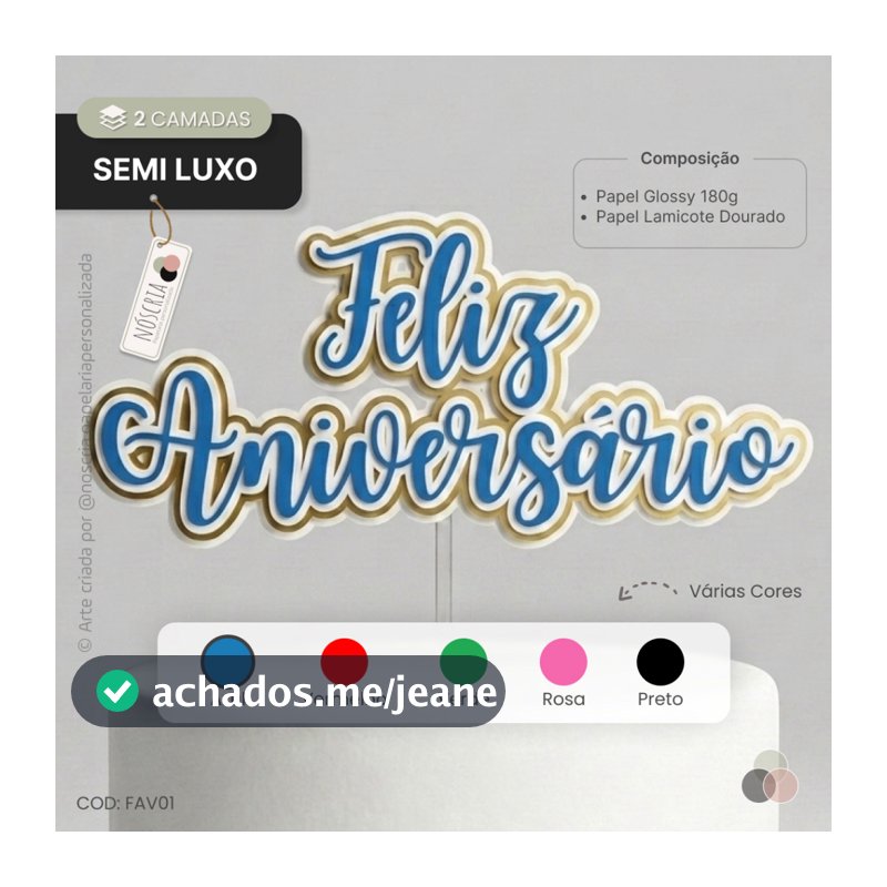 Topo de Bolo Feliz Aniversário Várias Cores | Qualidade Premium | Envio em 24h