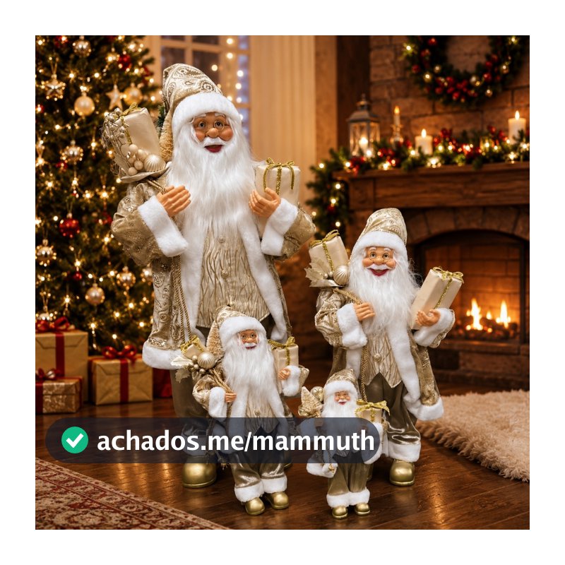 Papai Noel Ouro e Champagne Decoração Natal Luxo Presente Enfeite Natalino