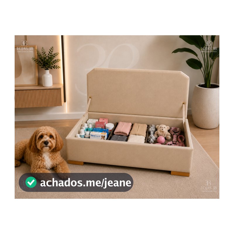 Sofá Cama Pet Baú Organizador em Suede 2 em 1 Luxo para Cães e Gatos 80cm Cores