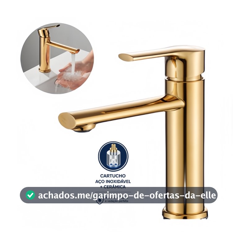 Torneira de Lavabo Banheiro Dourado Luxo Metal Moderna 1/2 Cuba Fosco Inox Yesop