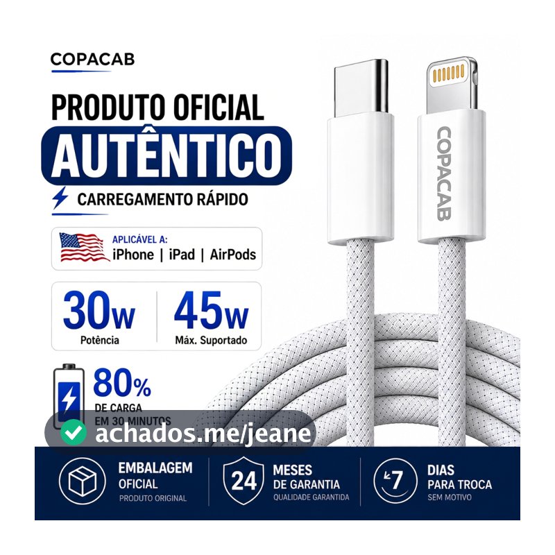 Cabo USB-C para Lightning / Tipo C para Tipo C 30W PD Carregamento Rápido,1M/2M, p/ iPhone 17 16 15 14 13 12 11 Pro max