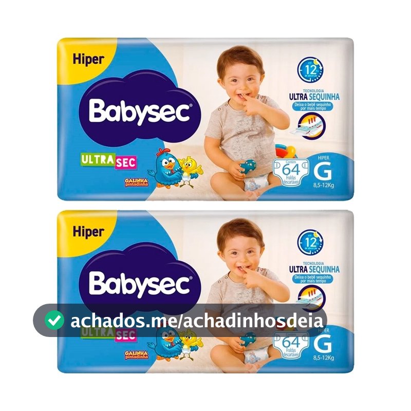 Fralda Descartável Babysec Ultra Hiper Tamanho G - 2 Pacotes com 60 Fraldas - Total 120 Tiras