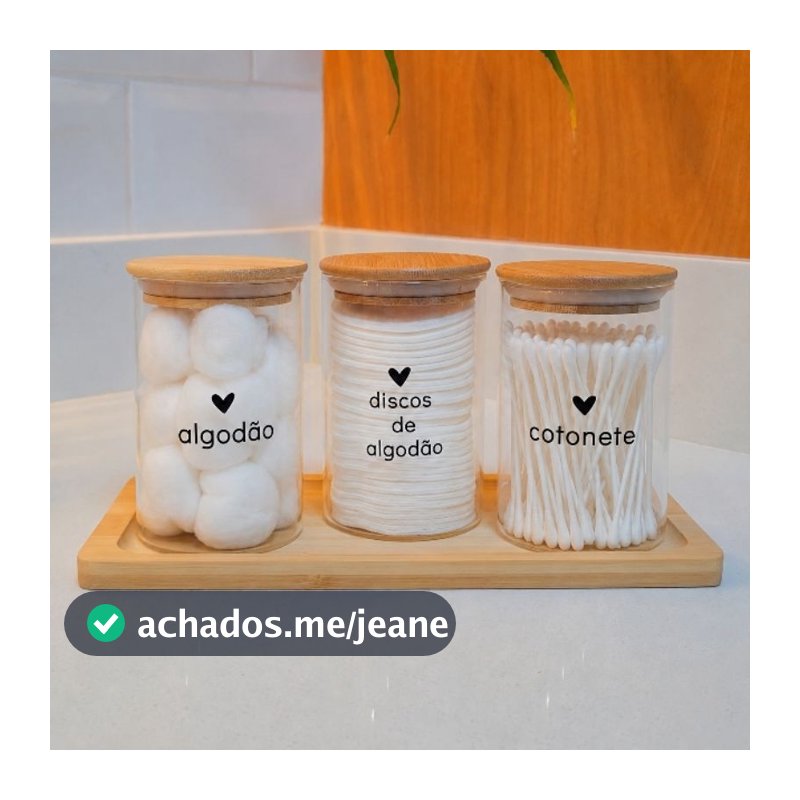 Kit Porta Algodão e Cotonete Pote de Vidro e Bambu Hermético