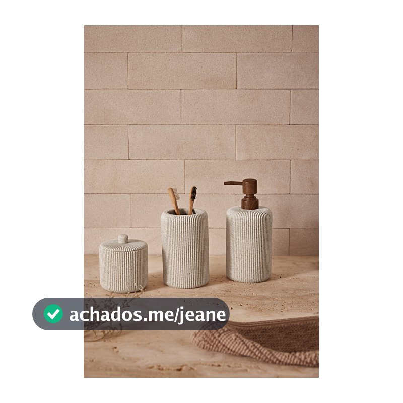 Copo Porta Escova Bege Banheiro Poliresina Luxo Decorativo