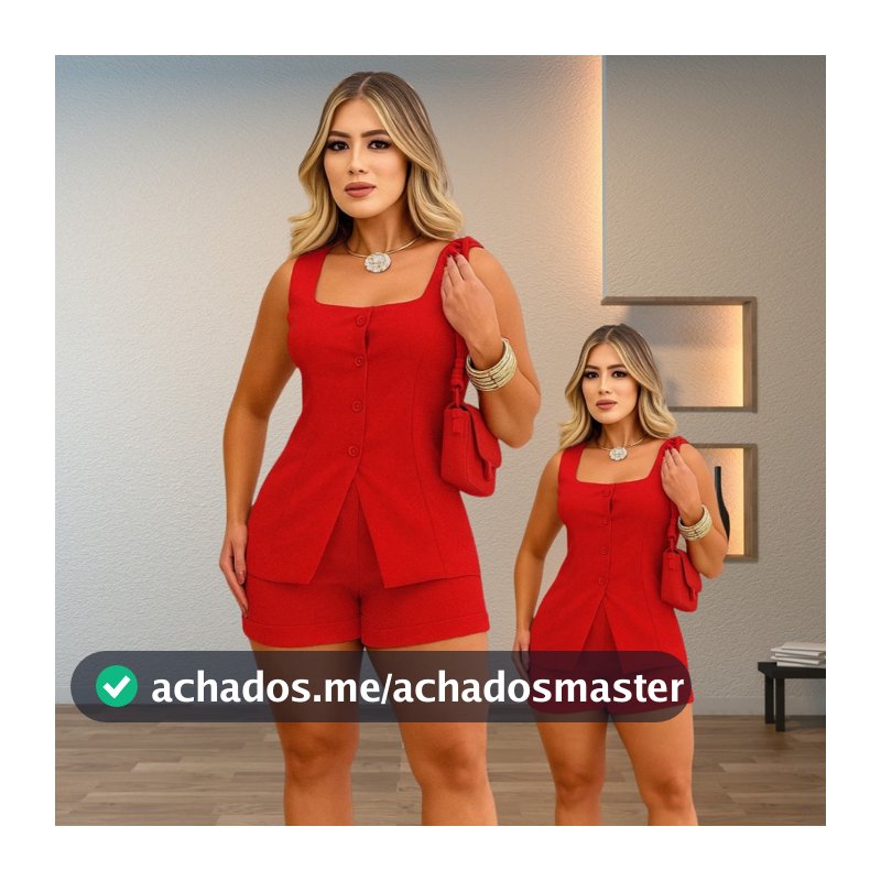 Conjunto Feminino Alfaiataria Bermuda e Blusa Social Confortavel