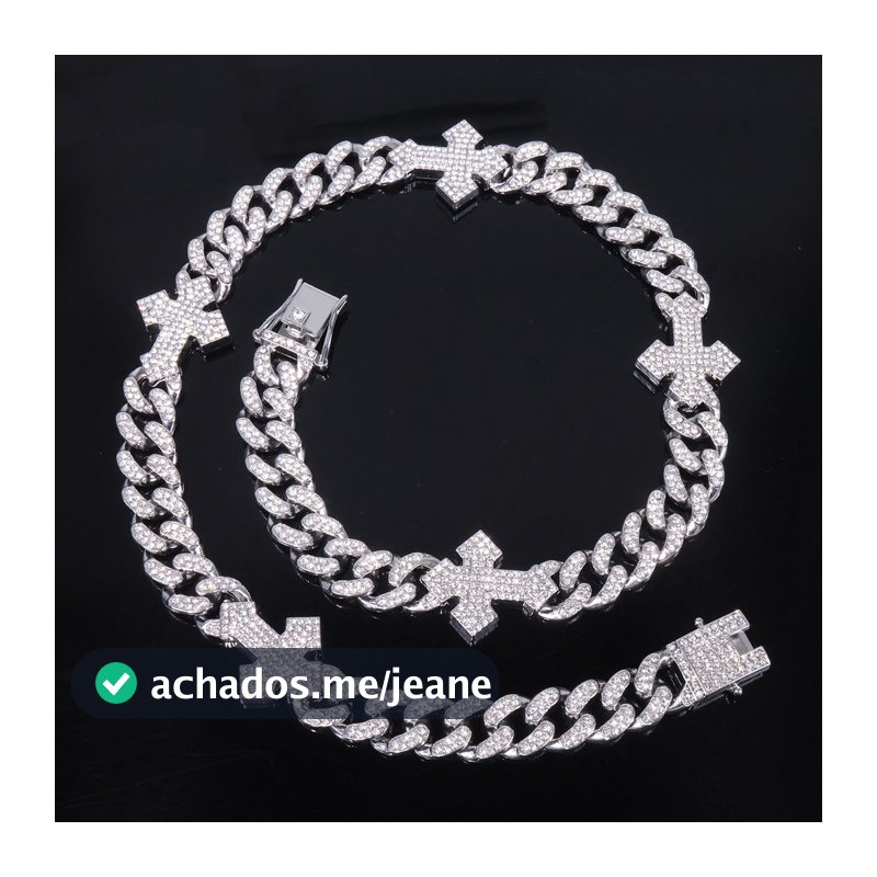 Joias de Hip Hop Europeias e Americanas, Colar de Corrente Redonda de 12mm com Cruz, Estilo de Rua Hiphop, Colar Masculi