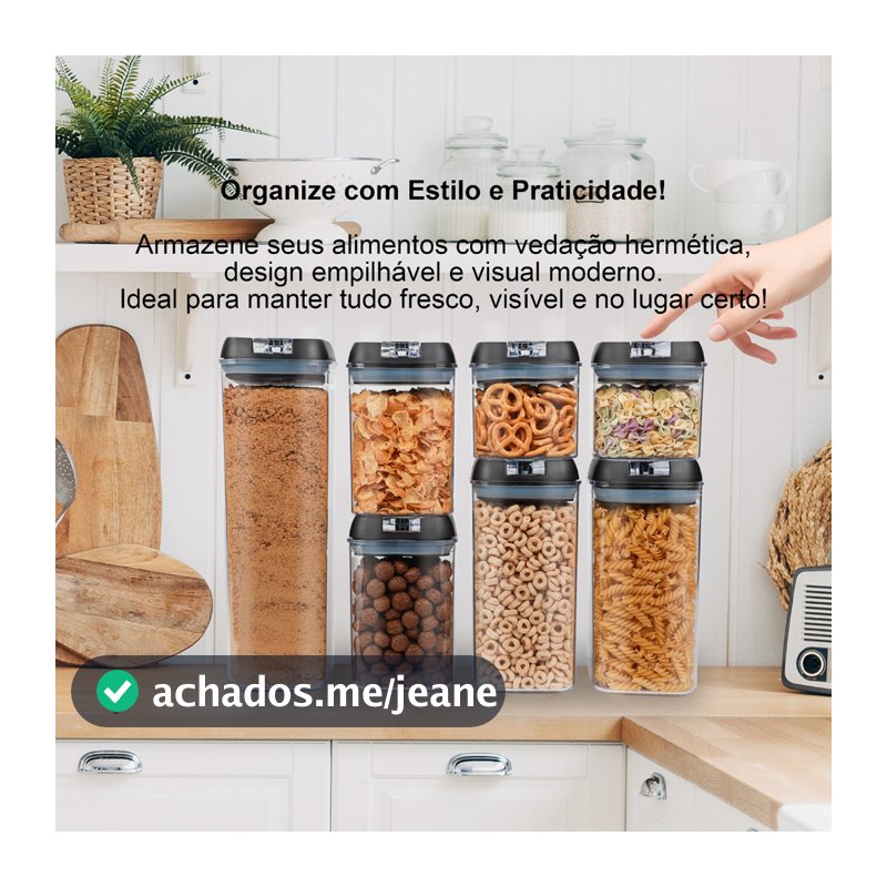 House Organizer - Kit 7 Potes Herméticos Empilháveis Com Tampa De Pressão | Vedação Em Silicone | Livre De Bpa