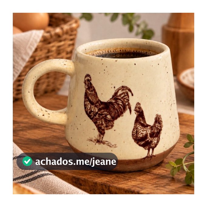 Caneca De Cerâmica Bicolor Estilo Fazenda Galo Galinha