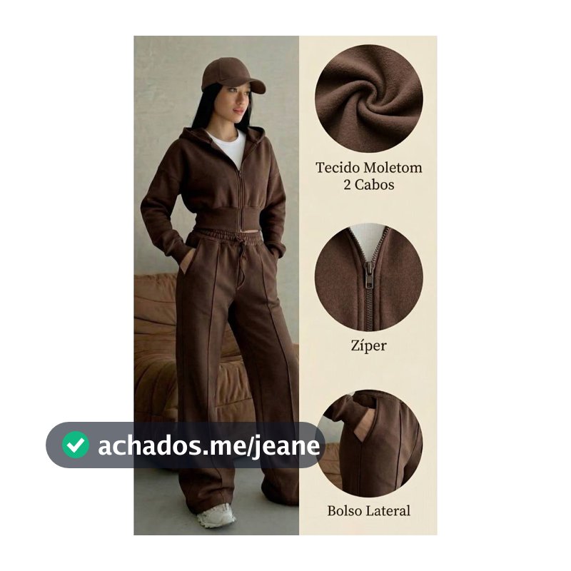 Conjunto Moletom Feminino Calça Calça longo  com capuz e zíper moda inverno top P-M-G