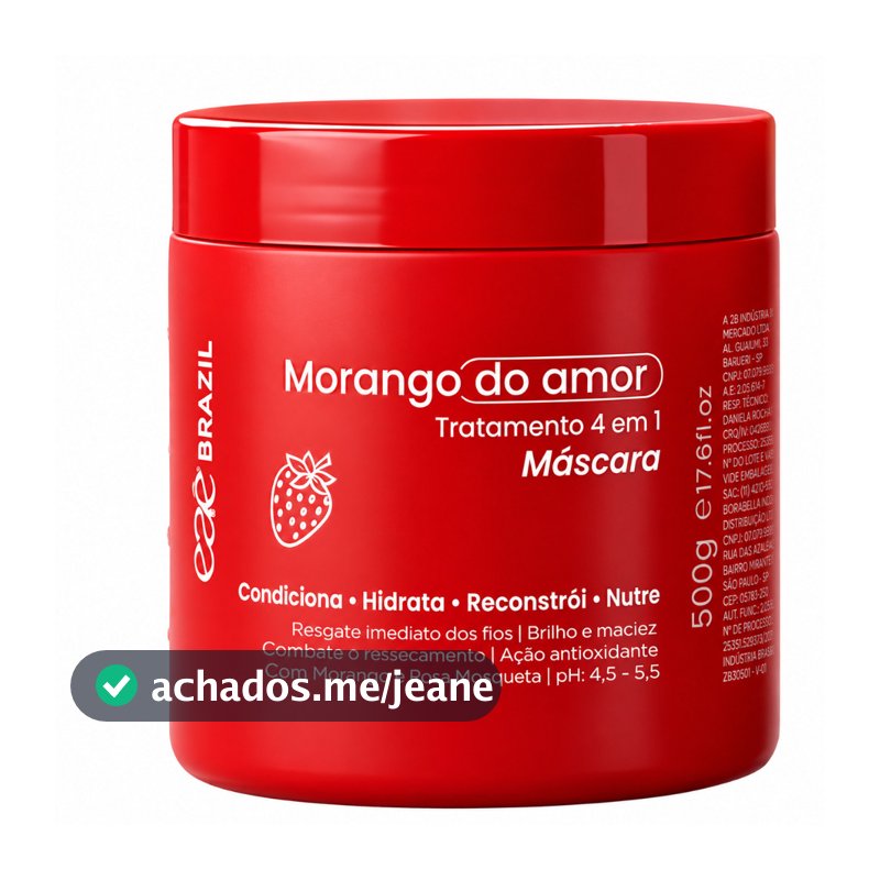 Máscara Morango Do Amor Ultra Hidratante Com Óleo Rosa Mosqueta Tratamento Capilar - Eae Brazil