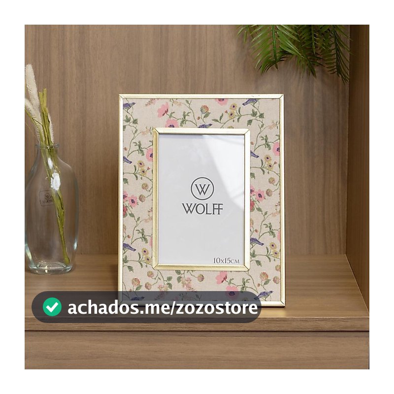 Porta Retrato Blossom Garden 10x15cm Metal Dourado Wolff para Foto Decoração Mesa Aparador Quarto Sala Presente Elegante