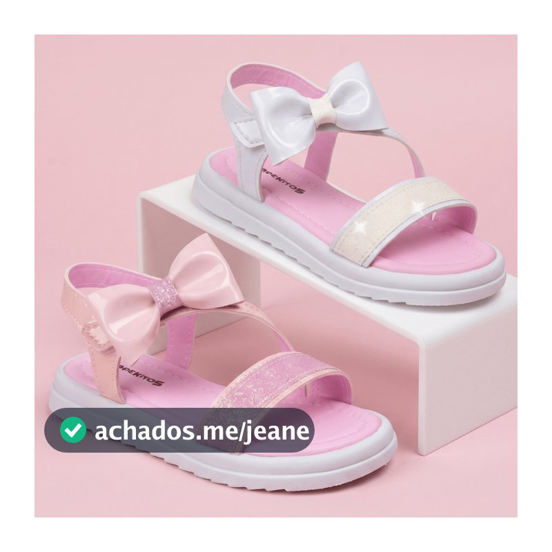 Sandália Infantil Menina Laço Rosa e Branca Glitter Leve e Confortável Tamanho 22 ao 32