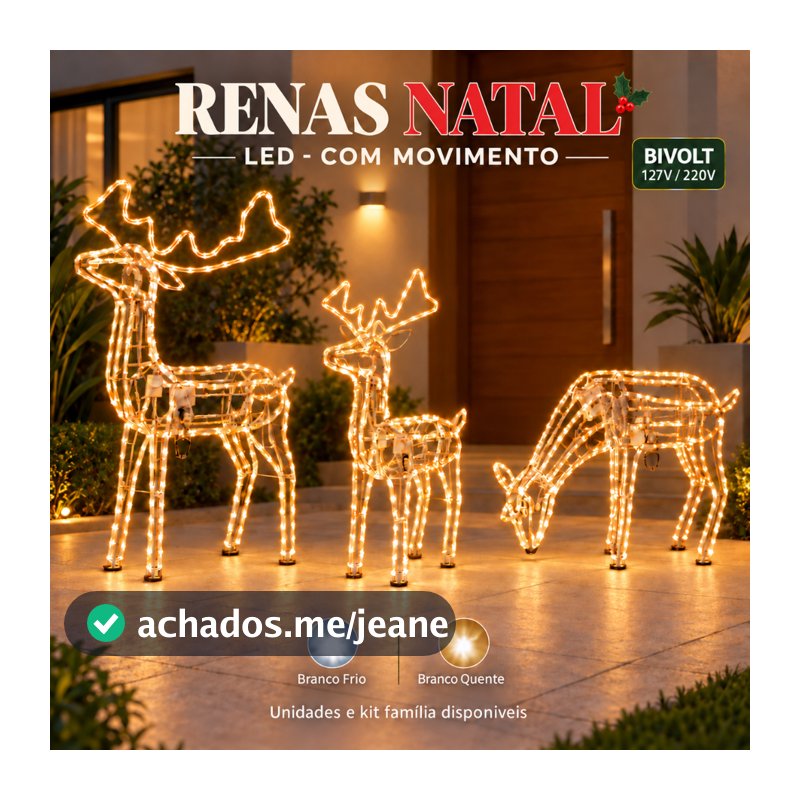 Rena Natal com Movimento de Cabeça LED Decoração Natalina Condomínio Jardim Fachada 110V 220V