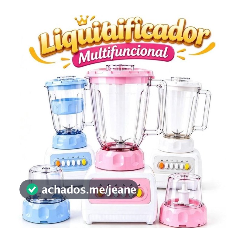 Liquidificador Multifuncional 2 em 1 com Mini Triturador Potente para Sucos Vitaminas Frutas e Alimentos Rosa Azul Branc