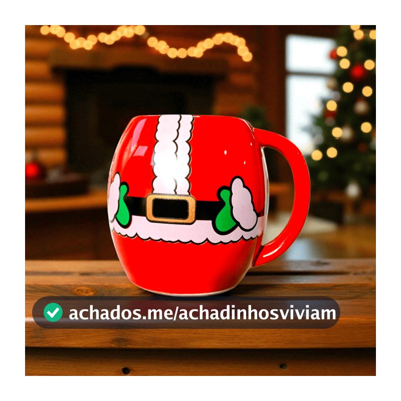 Caneca de Porcelana Chá Café Decorada 400ml Vermelha – Feliz Natal / Papai Noel