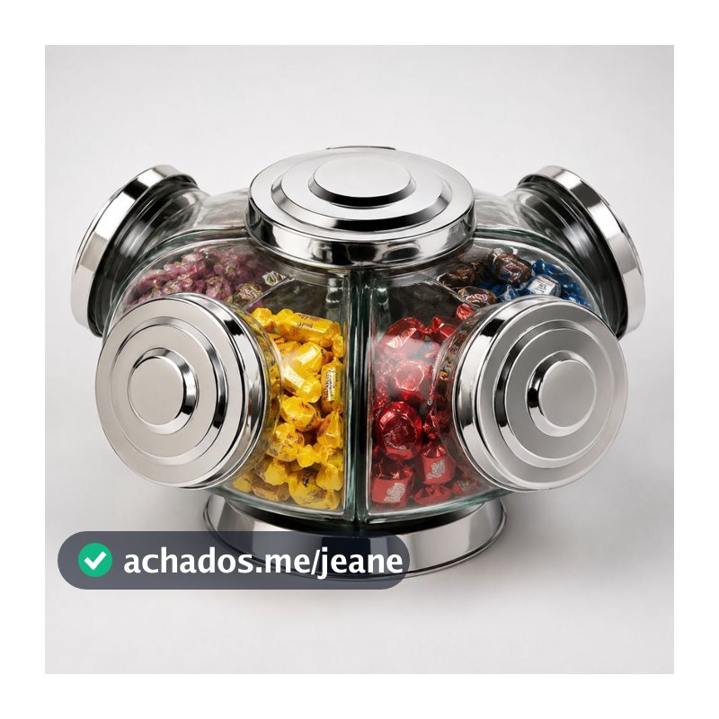 Baleiro De Vidro Médio Prata Giratório Bomboniere Antigo 2500ml Artesanal