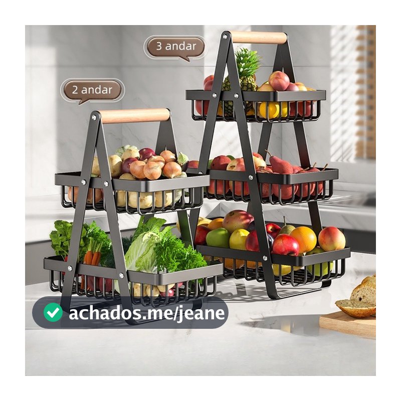 Fruteira de Mesa Aramada 2 ou 3 Andares Organizador de Frutas Legumes Cosméticos Cesto de Frutas