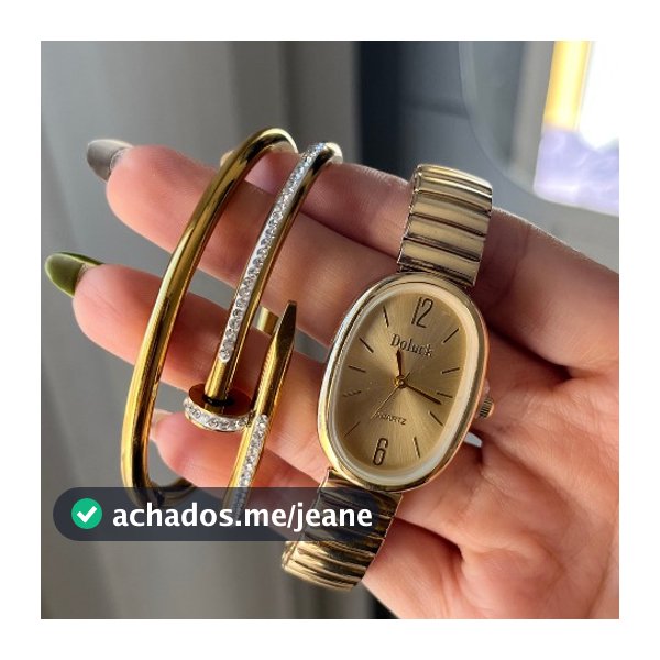 Conjunto Relógio e Bracelete Prata E Dourado Aço Inoxidável Blogueira Tendência Conforto Charme Elegância Moda