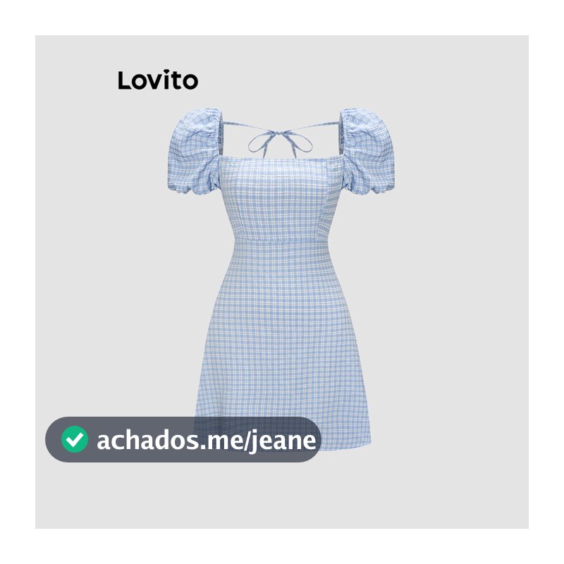 Lovito Xadrez Férias Vestido Feminino Com Cadarço Vestido De Verão/primavera Bordado L55Ad100