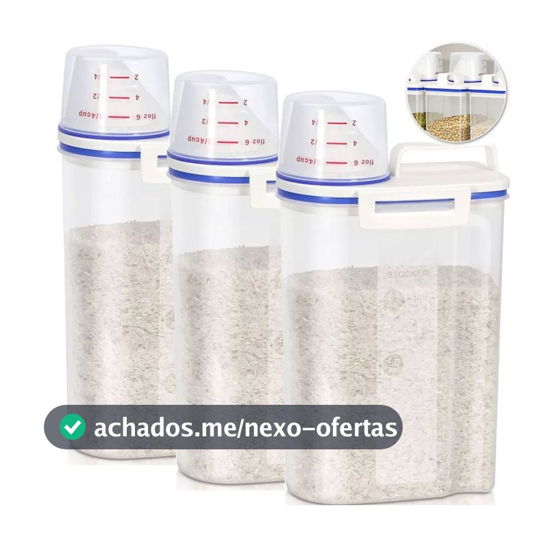 Kit 3 Pote Hermético Com Medidor Dispenser Cereais Grãos