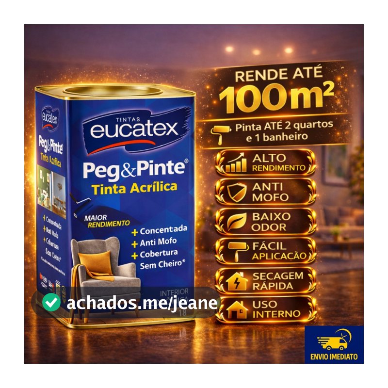 Tinta para parede Interna Econômica Anti Mofo Sem Cheiro Peg e Pinte Acrílica 18 Litros Eucatex