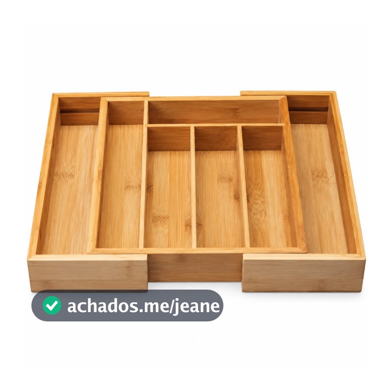Porta Talheres Gaveta Bambu 7 Divisórias Extensível Ajustável  Organizador Talheres Madeira