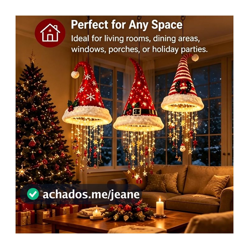 Luz de Natal pendente em forma de chapéu de Natal com enfeites.