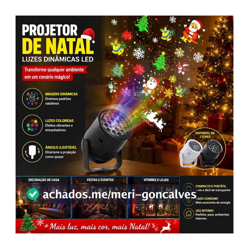 Projetor LED Natalino Decoração Natal Luzes Desenhos Natalinos Projeção Casa Jardim Festas Parede