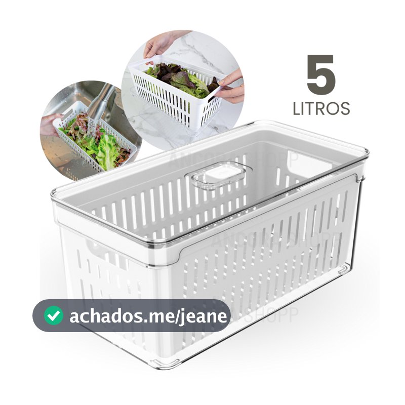 Organizador de Geladeira 5L com Cesto e Tampa Porta Frutas Legumes Vegetais Clear Fresh Ou