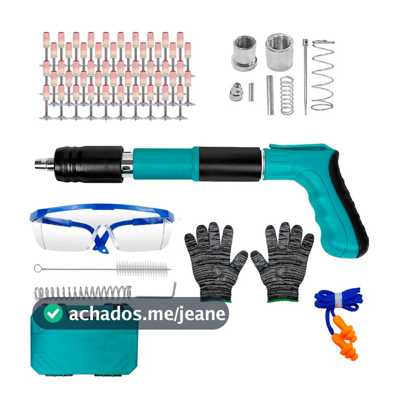 Pistola de Fixação Finca Pino Ação Direta + 20 Rebites Gesso Drywall Madeira Janela