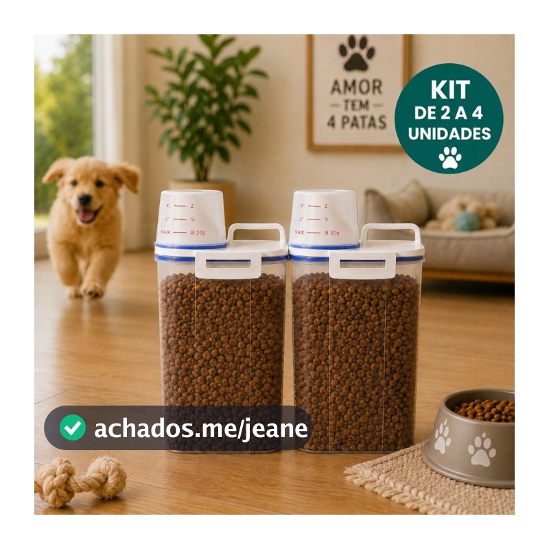 Kit 2 a 4 Potes Herméticos 2L Porta Ração Pet Copo Medidor Bico Dosador Dispenser Cachorro Gato Anti Vazamento