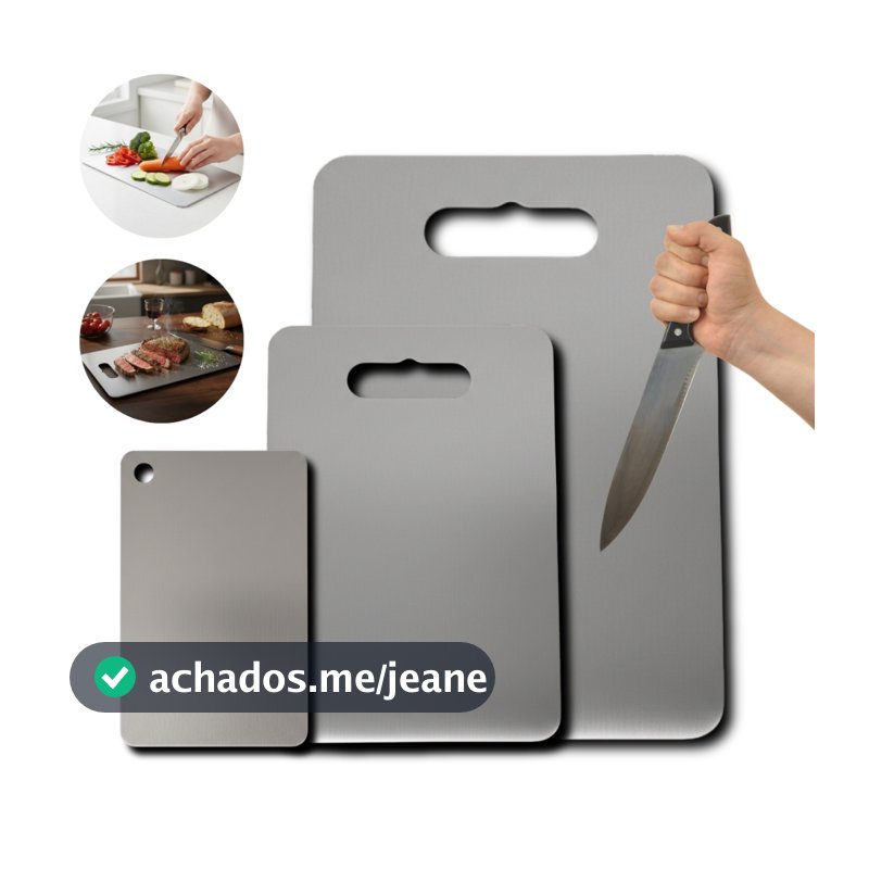 Kit 3 Tábuas de Corte Aço Inox 304 Antibacteriana Cozinha Churrasco Carne Legumes Ecosul